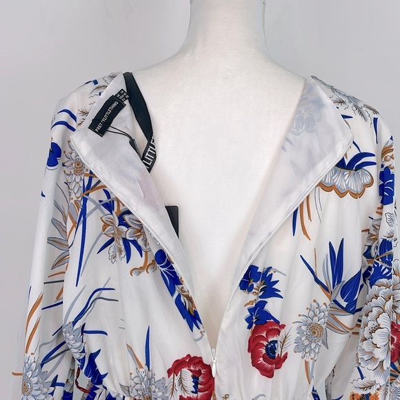 PLT Ice Grey Floral Chiffon Double Tier Plunge Skater Dress. US Size 10. NWT - Picture 9 of 16